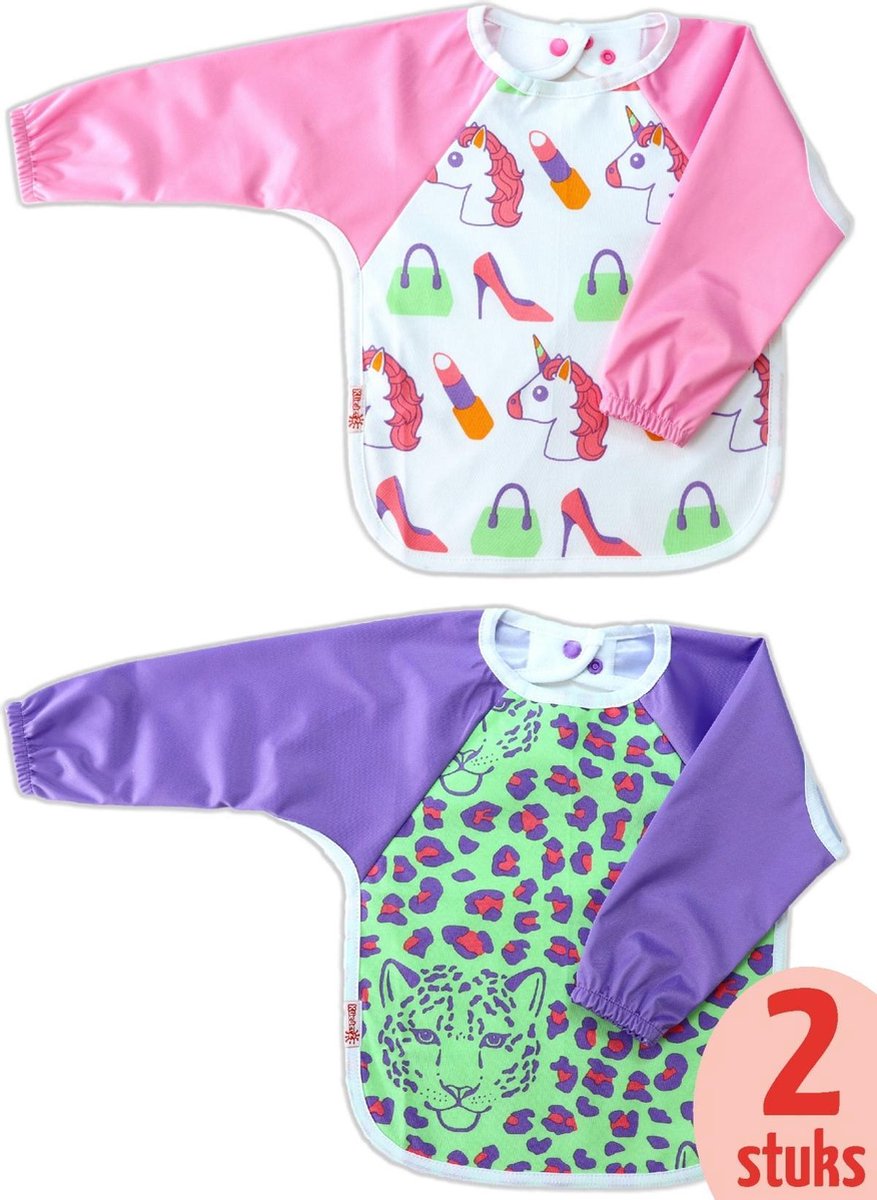 KliederZ slab met mouwen set 2 stuks | Unicorn & Luipaard mouwslab baby | Meisjes 8 - 24 mnd LB11