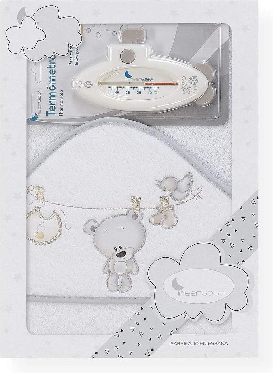 Interbaby Badcape En Thermometer 100 Cm Katoen Grijs 2-delig
