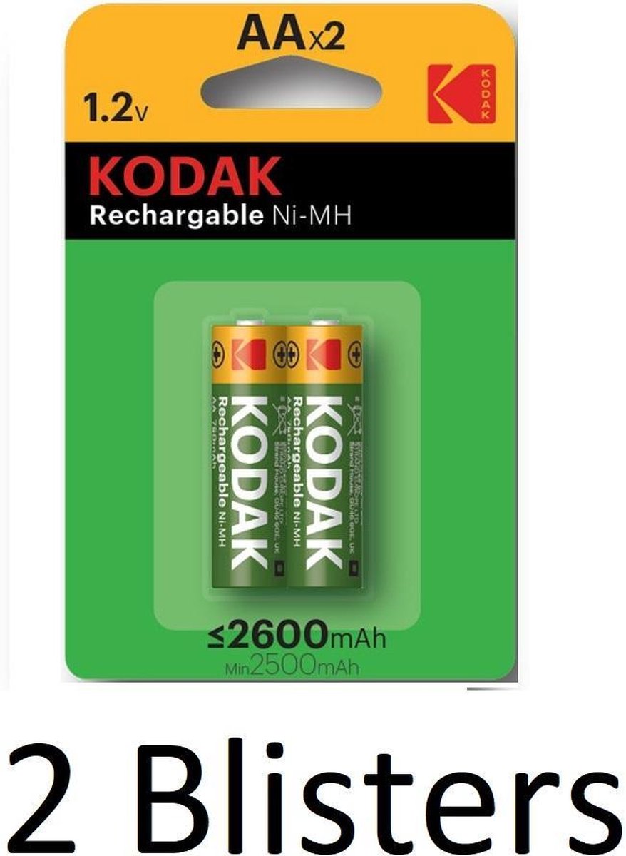 4 Stuks (2 Blisters a 2 st) Kodak AA Oplaadbare batterijen - 2600mAh