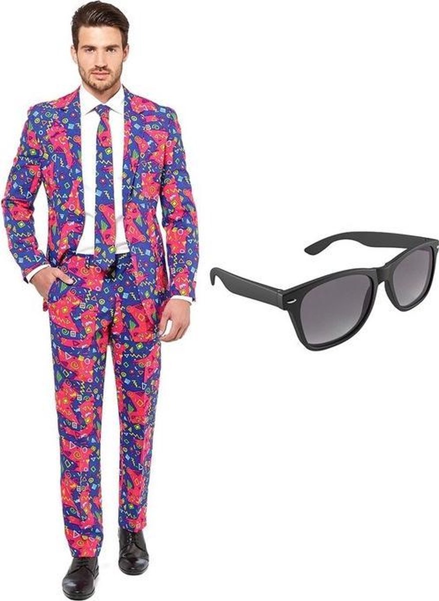 Jaren 90 print heren kostuum / pak - maat 54 (XXL) met gratis zonnebril