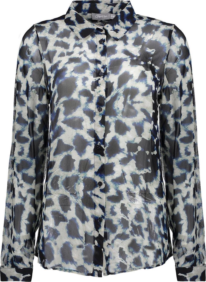 Blouse Aop Leopard 03976 Dark Blue/off-white Combi