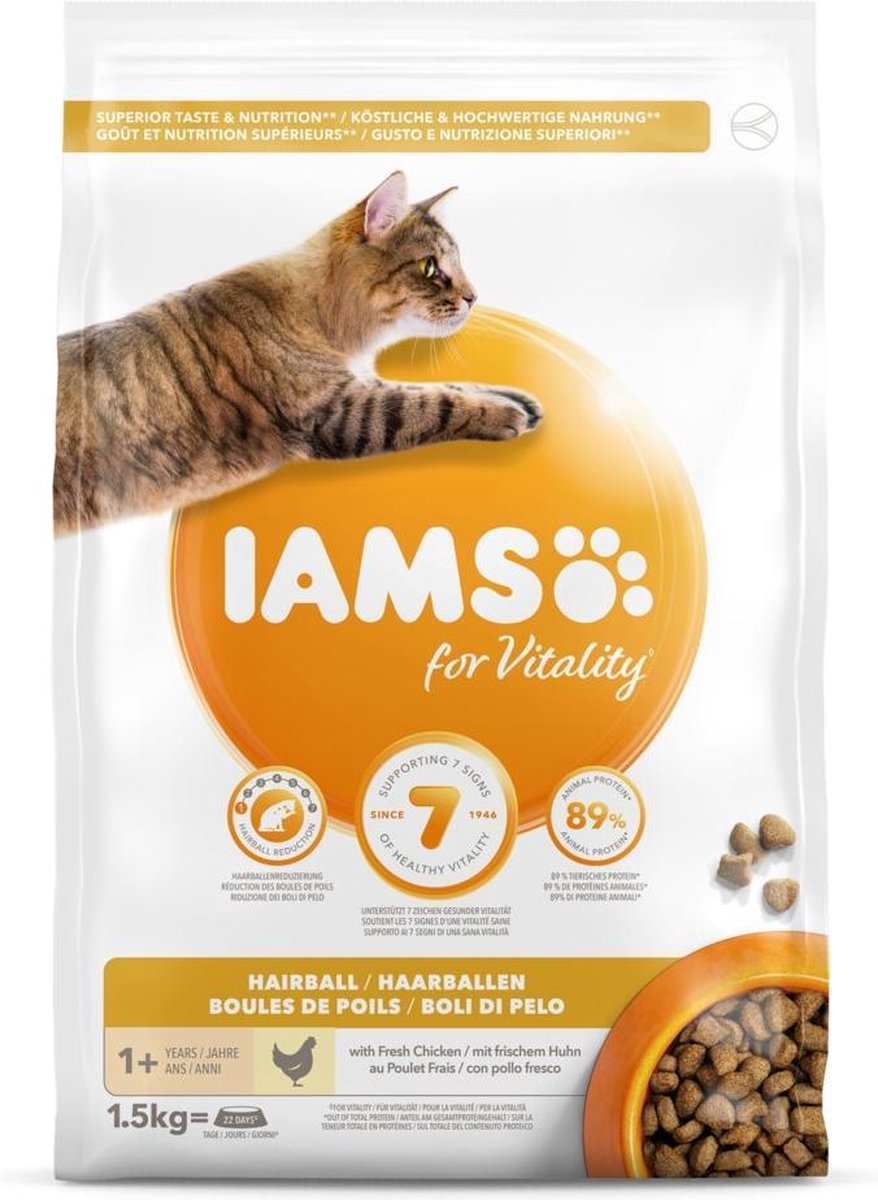 4x Iams Kat Adult Hairball Control Kip 1