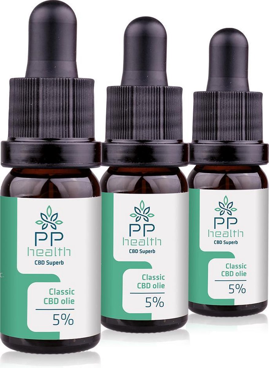 PP Health - 3x CBD Olie Classic 5% - 500mg - Nu tijdelijk 3 voor 2 actie - Biologische kwekerij in Zwitserland met een strikte selectie van de best volgroeide planten - 10 ml
