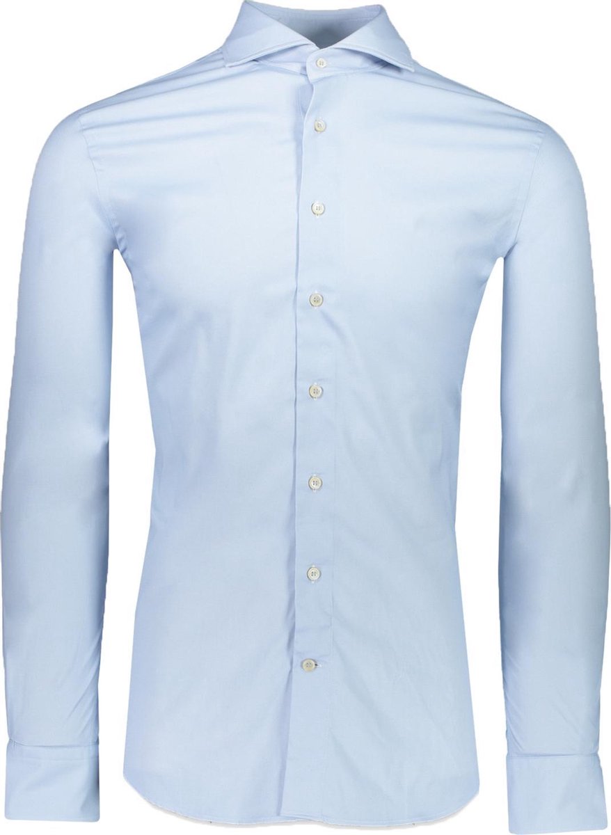 Profuomo   Overhemd Blauw Getailleerd - Maat UK15.5-EU39 - Heren - Lente/Zomer Collectie - Polyamide;Elastaan