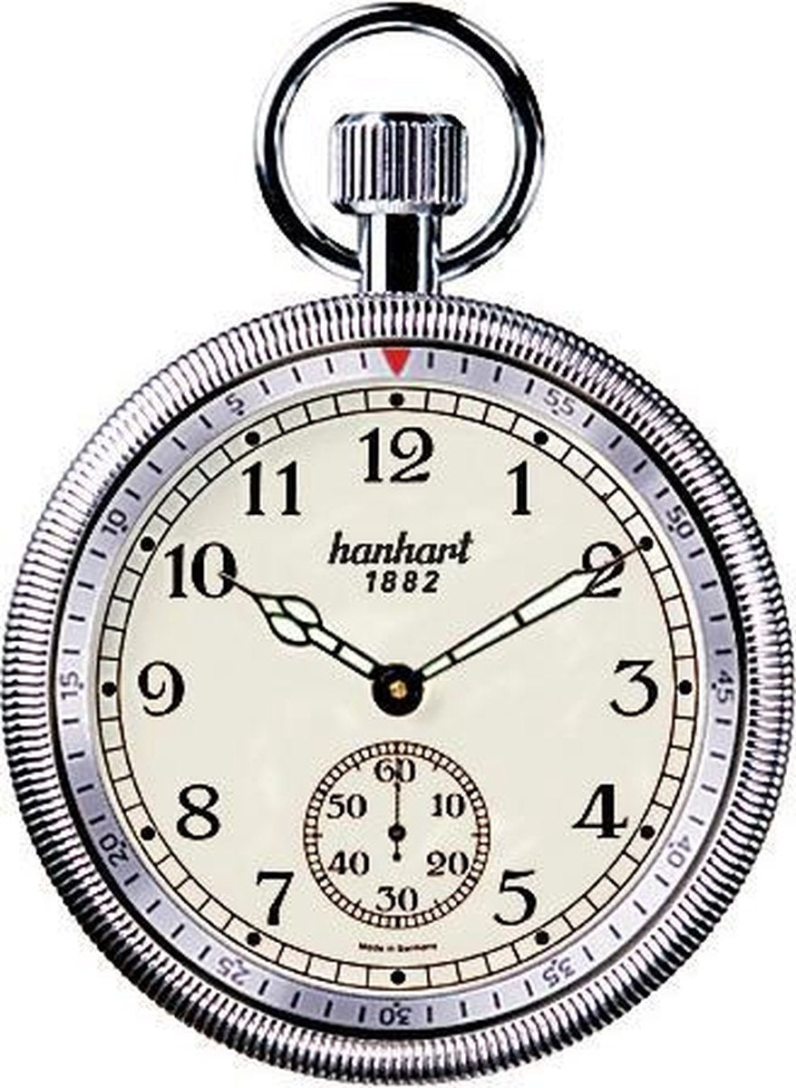 Hanhart Classic Rallye Stopwatch 850.3960-80 - Pocket Watch "Board Time" beige geribbelde rand - urenteller -draaibaar - rode markering