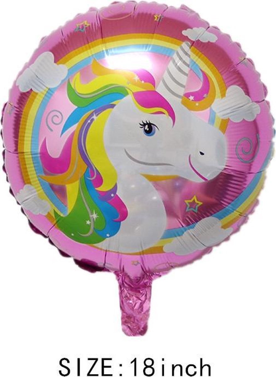 Folie ballon met eenhoorn regenboog happy birthday 46 cm groot