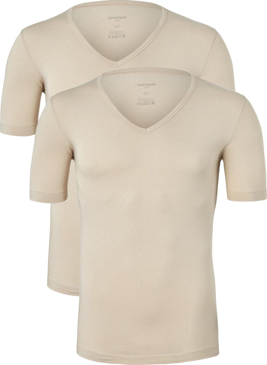 Schiesser 95/5 - heren T-shirt diepe V-hals 2-pack - beige -  Maat XXXXL