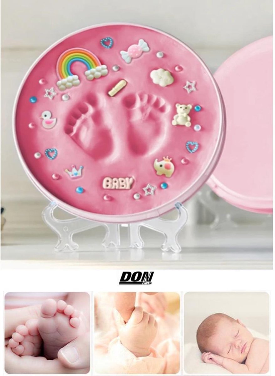 DONLINE - Roze - Baby Voet- en Handafdruk Kit DIY / Baby Voetje- en Handje afdruk Kit / Baby Foot & Hand Print Keepsake Kit / Babyshower Gift / Kraam Cadeau / Kit met Klei/Pasta en Accessoires