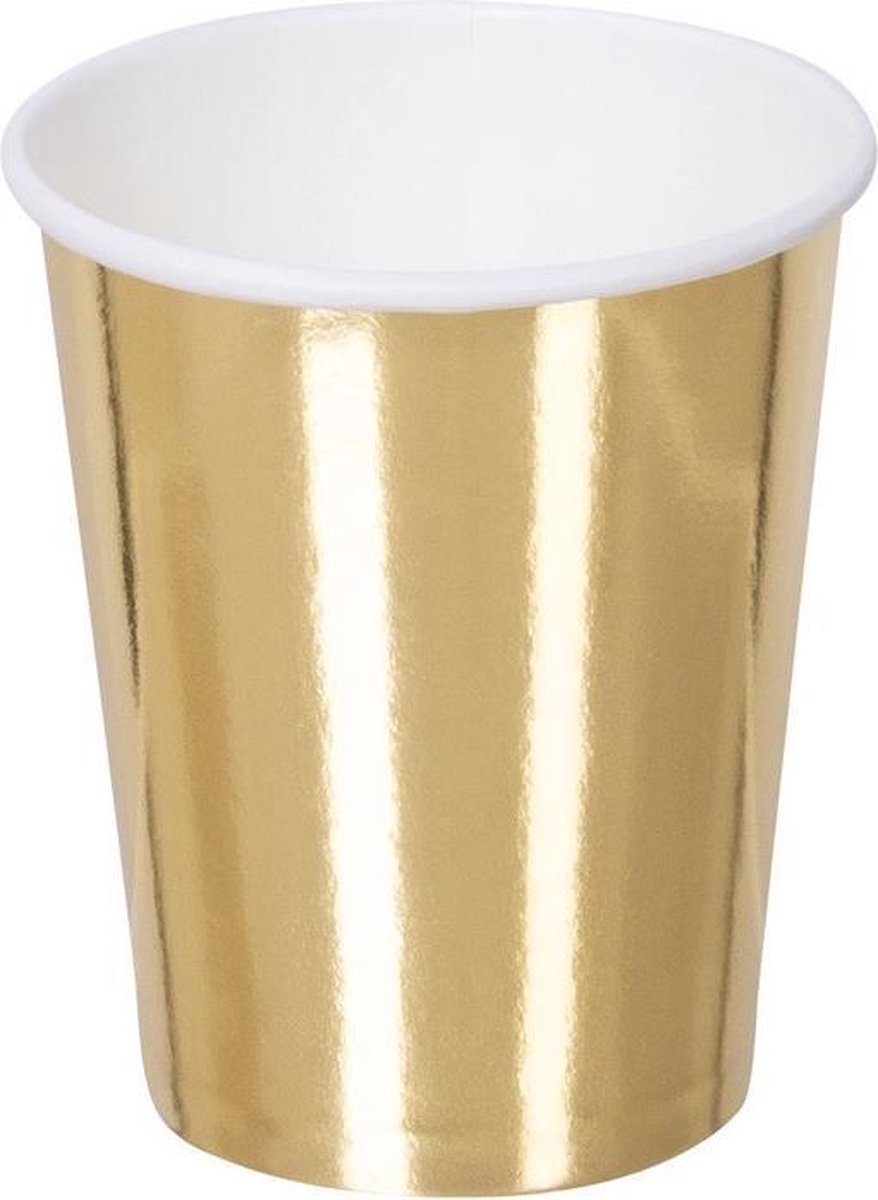 24x Gouden feest bekertjes van karton 250 ml - Wegwerpbekers - Oud en Nieuw/verjaardag/feestje gouden bekers