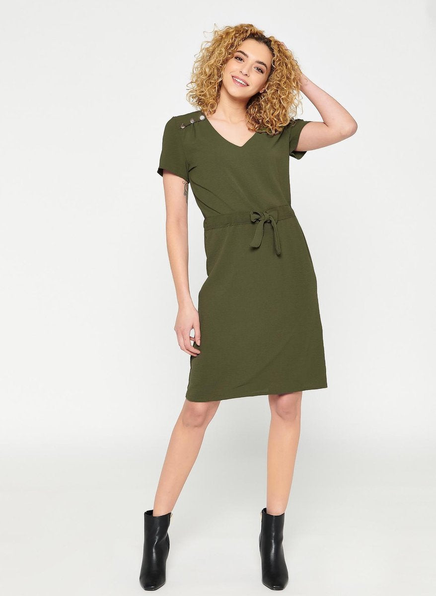 Jurk met ceintuur en knopen - Khaki