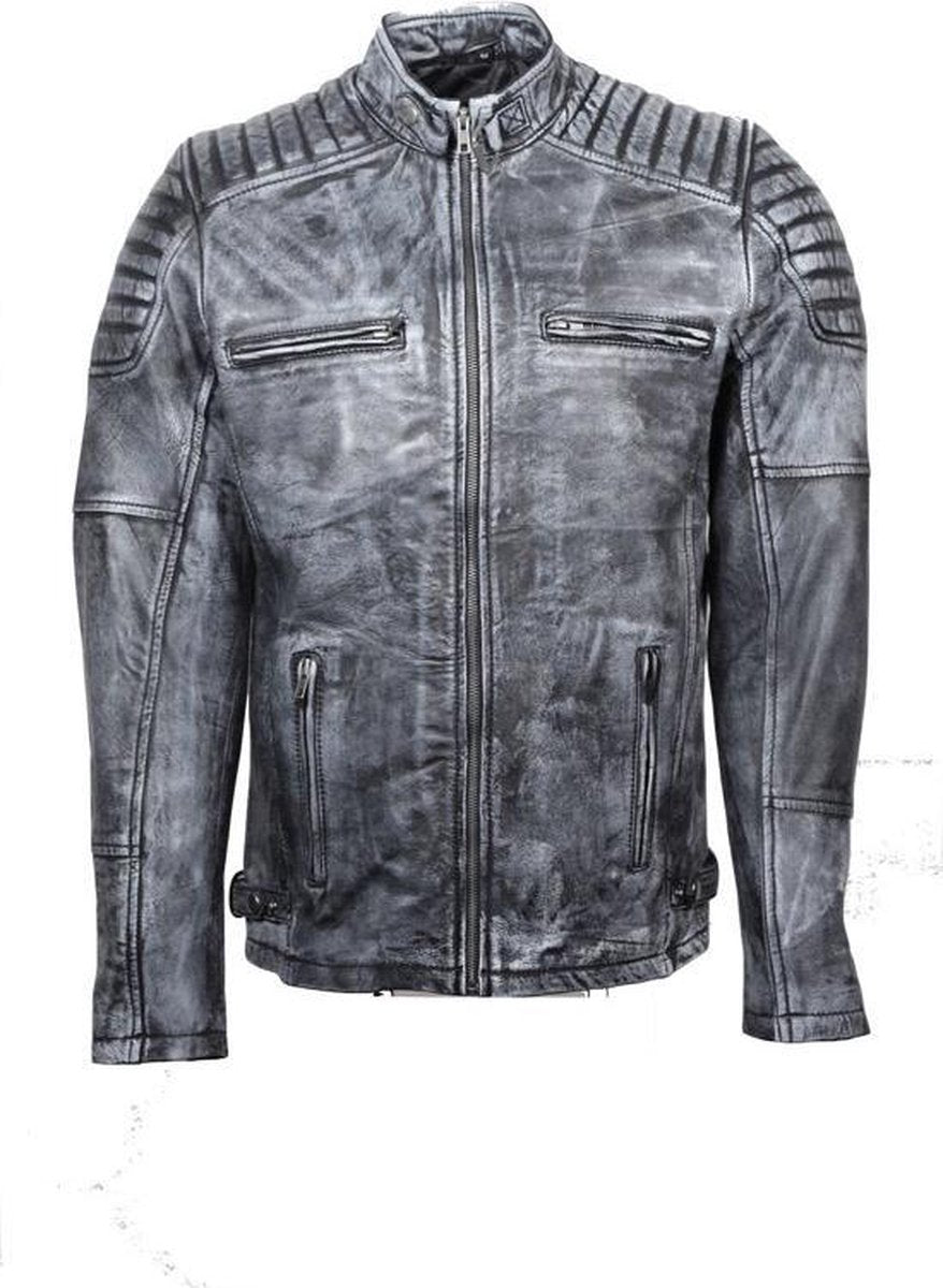 Biker heren Ralph Denim lams leren jack -2XL