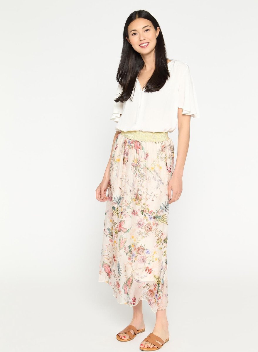 Maxi rok met kleurrijke bloemenprint - Wit