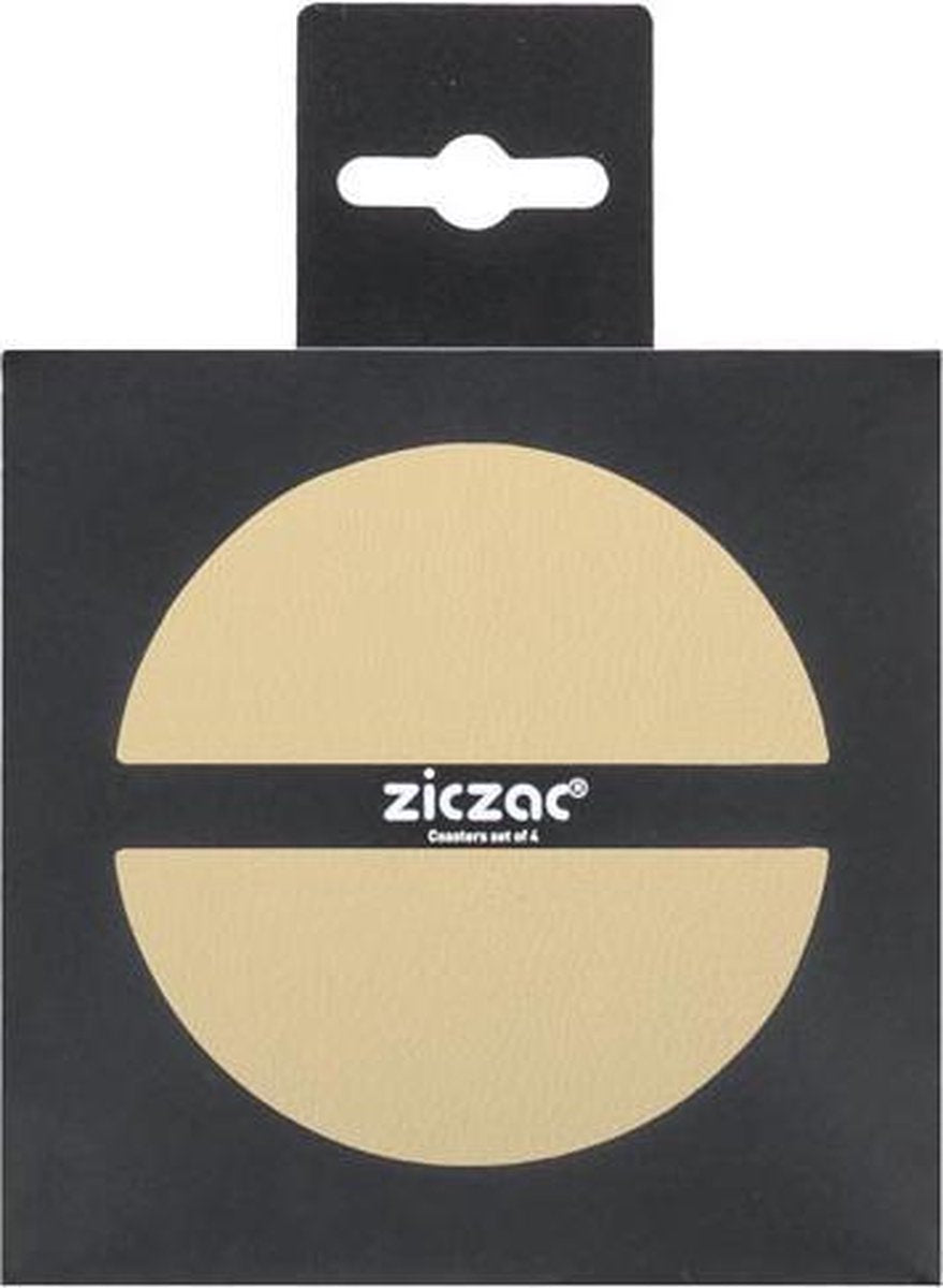 ZicZac  Onderzetters – Imitatieleer Leather Look – 10 cm ∅ – Set 4 stuks – Zandkleur