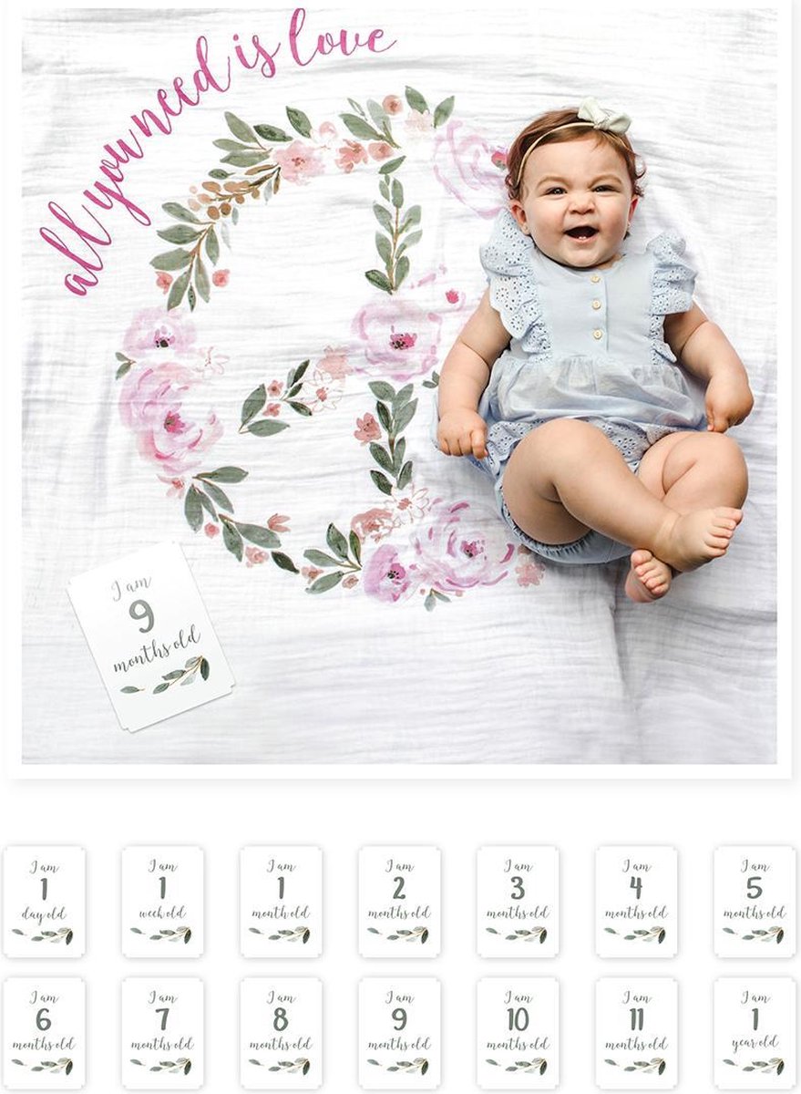 Lulujo Baby's First Year swaddle and cards  All you need is Love