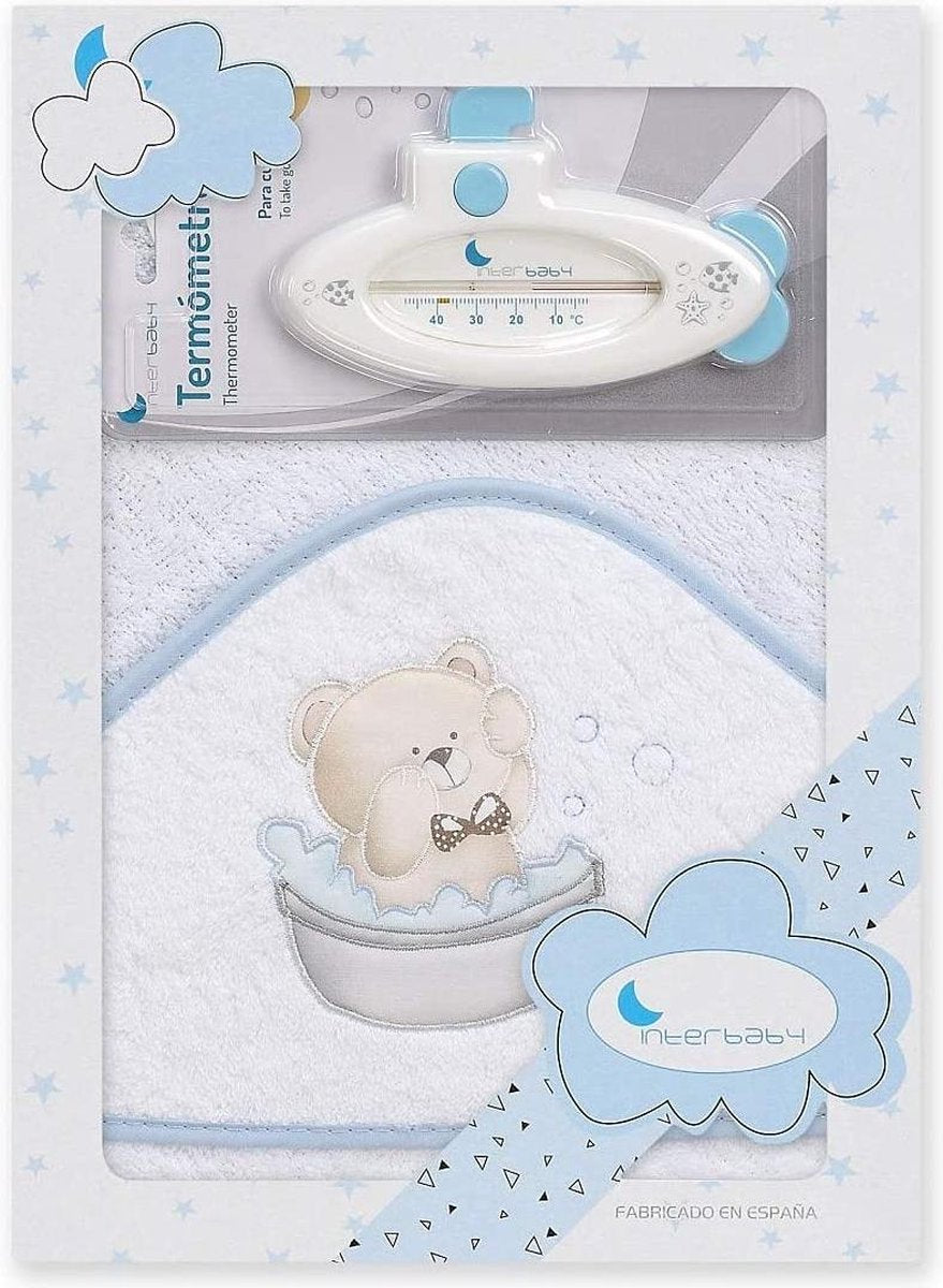 Interbaby Badaccessoires Teddy 100 Cm Katoen Wit/blauw 2-delig