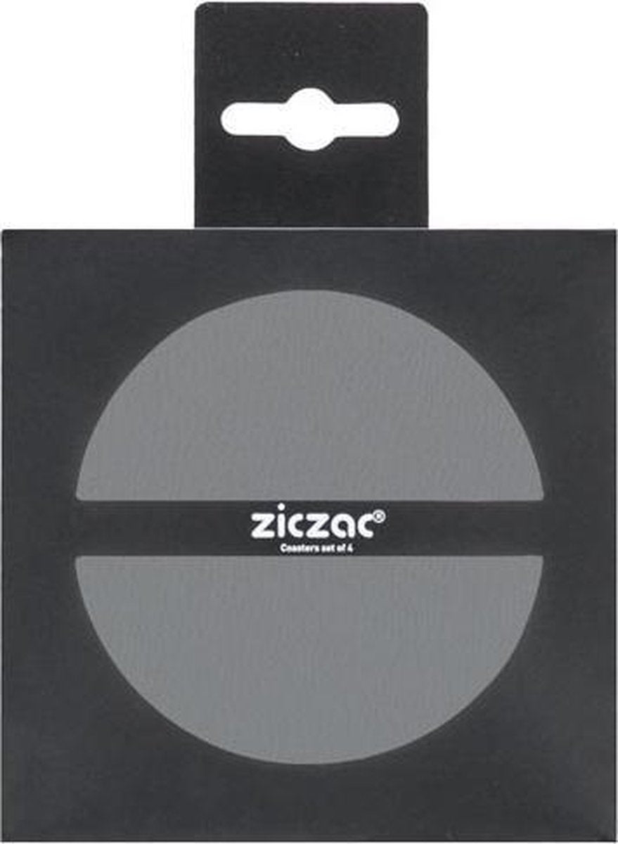 ZicZac  Onderzetters – Imitatieleer Leather Look – 10cm ∅ – Set 4 stuks – Grijs