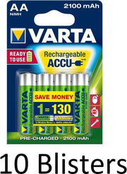 40 Stuks (10 Blisters a 4 st) Varta Oplaadbare Batterijen AA 2100 mAh