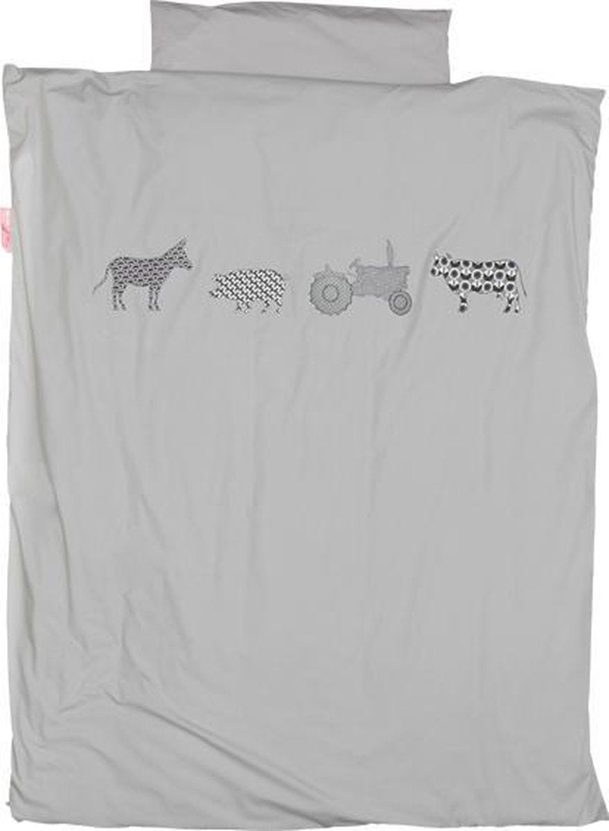 Taftan - Dekbedovertrek Boerderij en tractor - 100 x 135 cm - grijs