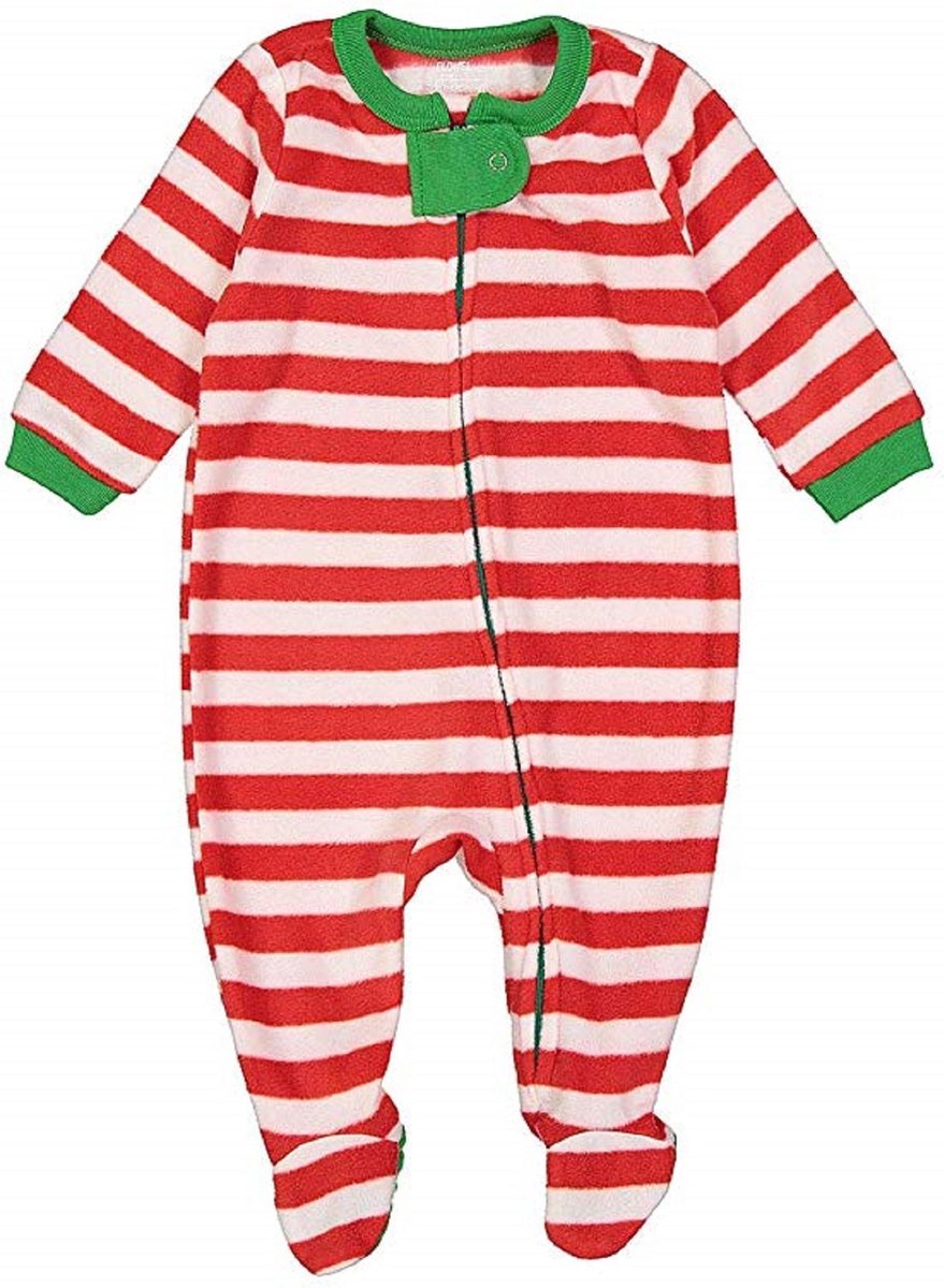 Baby fleece Unisex Kerstmis Gestreepd Pijama Rood En Wit (Maat 6-12 Maanden)