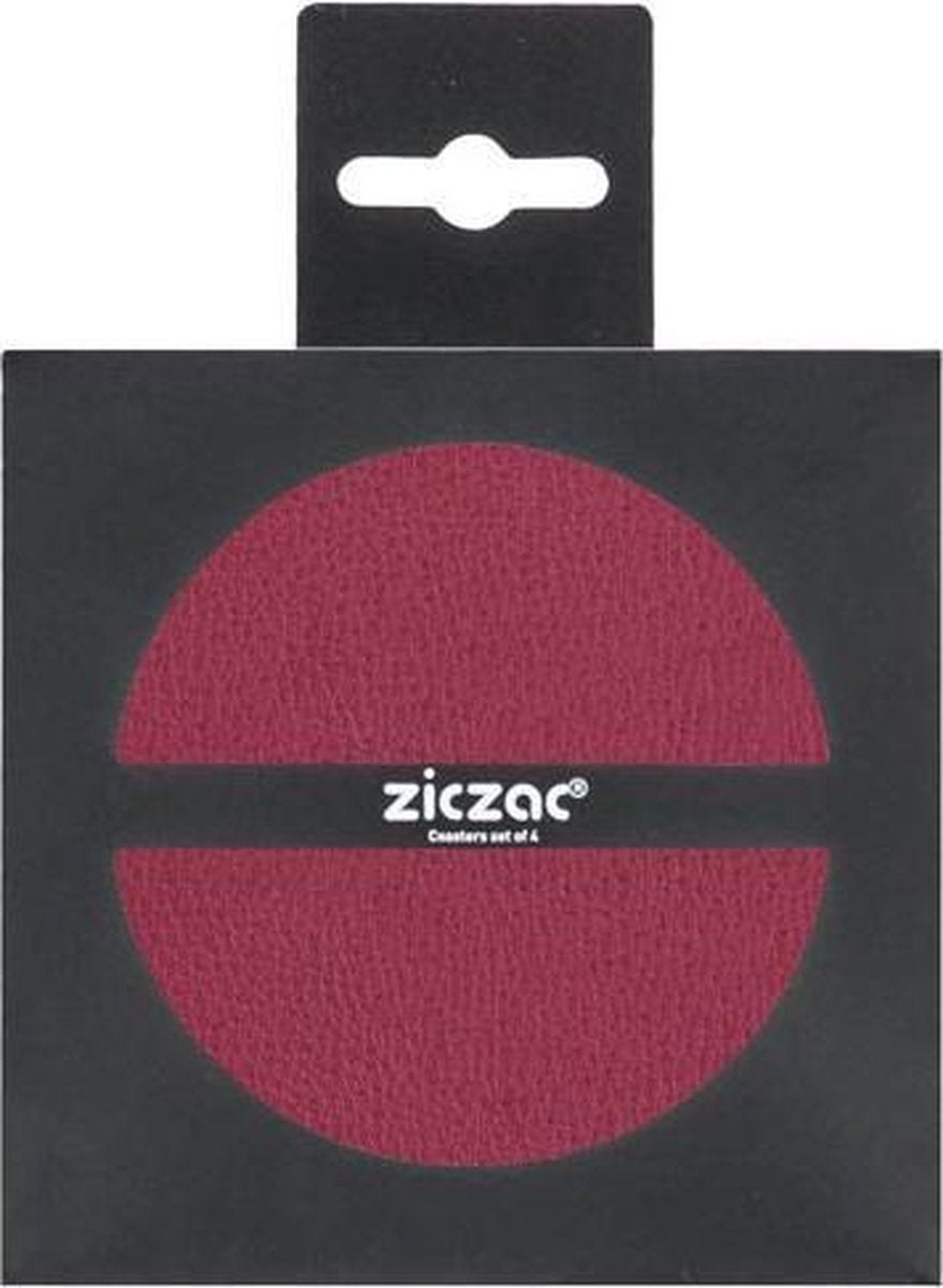 ZicZac  Onderzetters – Imitatieleer Leather Look – 10 cm ∅ – Set 4 stuks – Rood