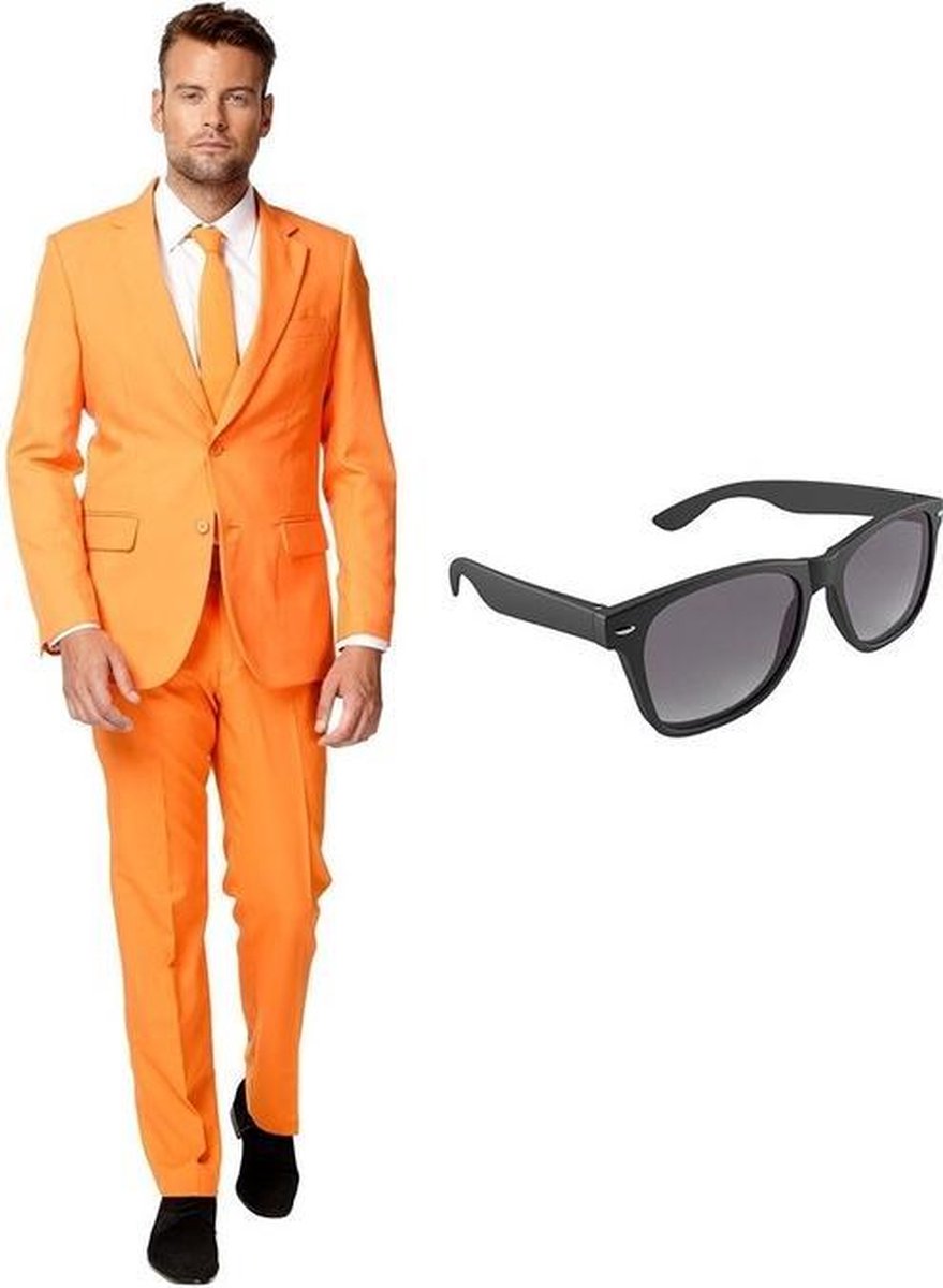 Oranje heren kostuum / pak - maat 48 (M) met gratis zonnebril