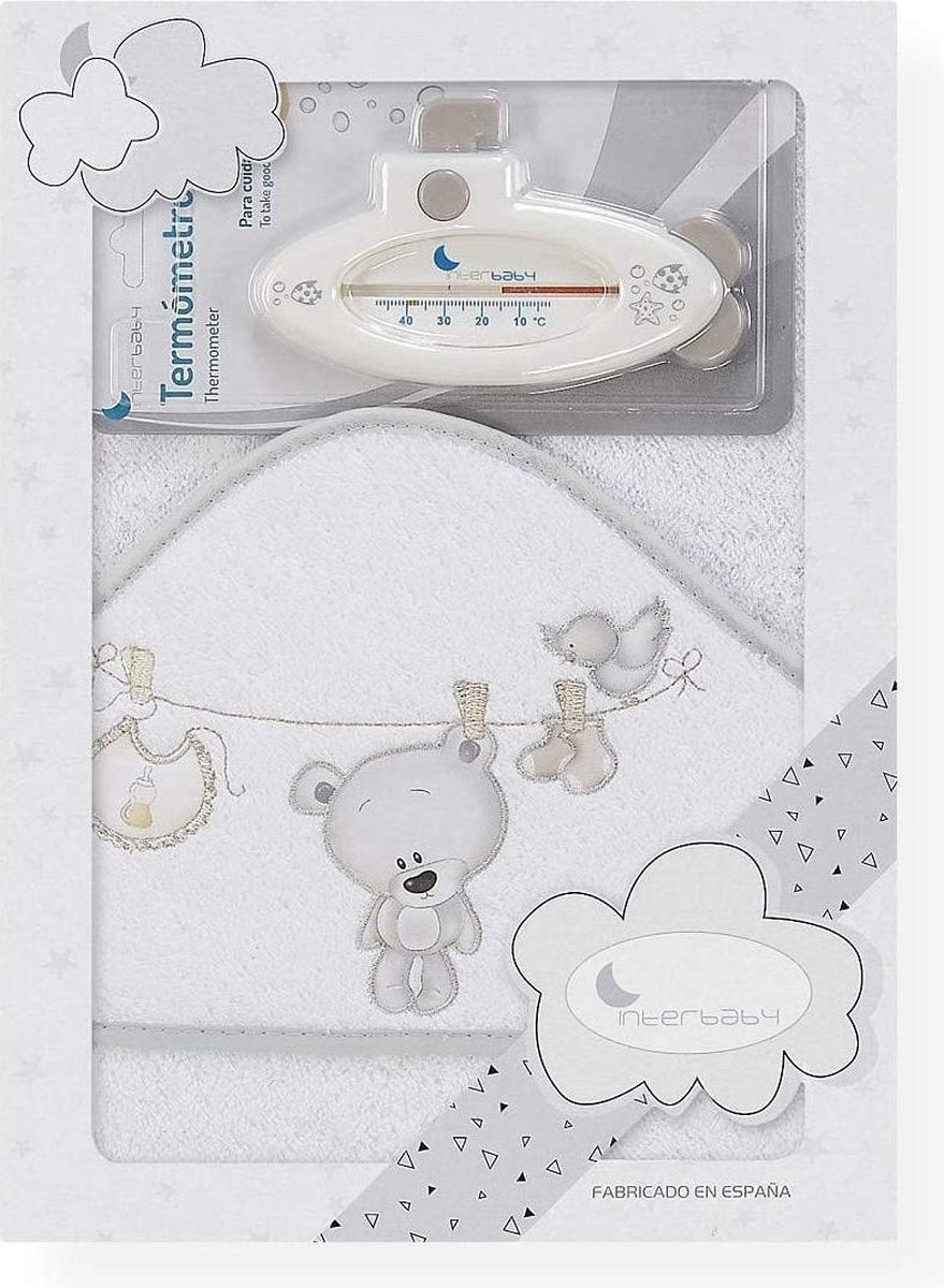 Interbaby Badcape En Thermometer 100 Cm Katoen Wit 2-delig