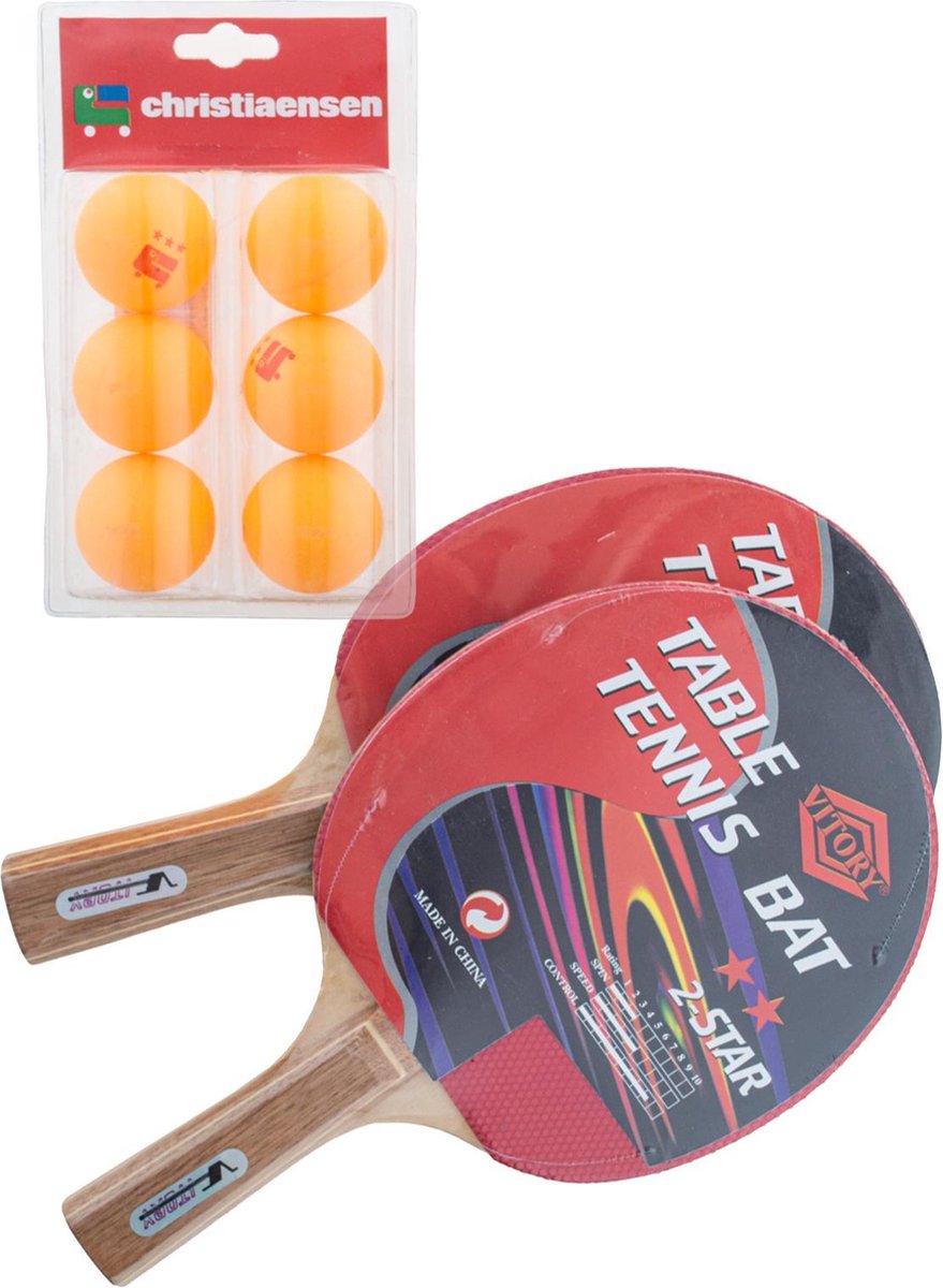 Tafeltennis bat - Vitory - 2 stuks + 6 fluo balletjes