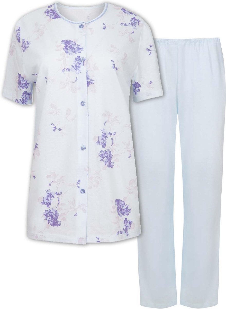 Cybéle Dames Doorknoop Pyjama Gebloemd - Korte Mouw Maat 52