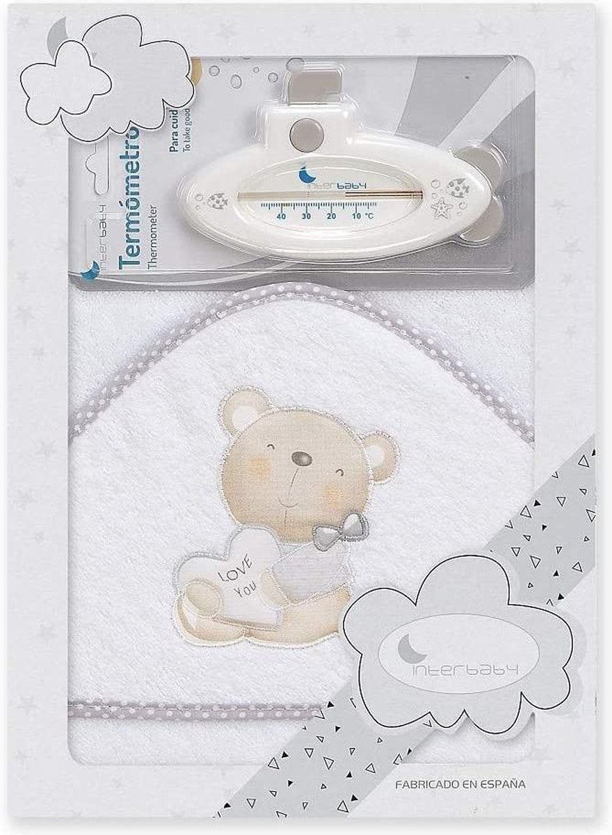 Interbaby Badaccessoires Love 100 Cm Katoen Wit/grijs 2-delig
