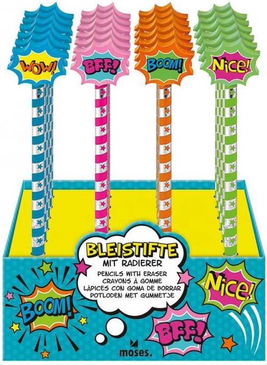 Uitdeelcadeautje 4 stuks Potlood met grappige gum
