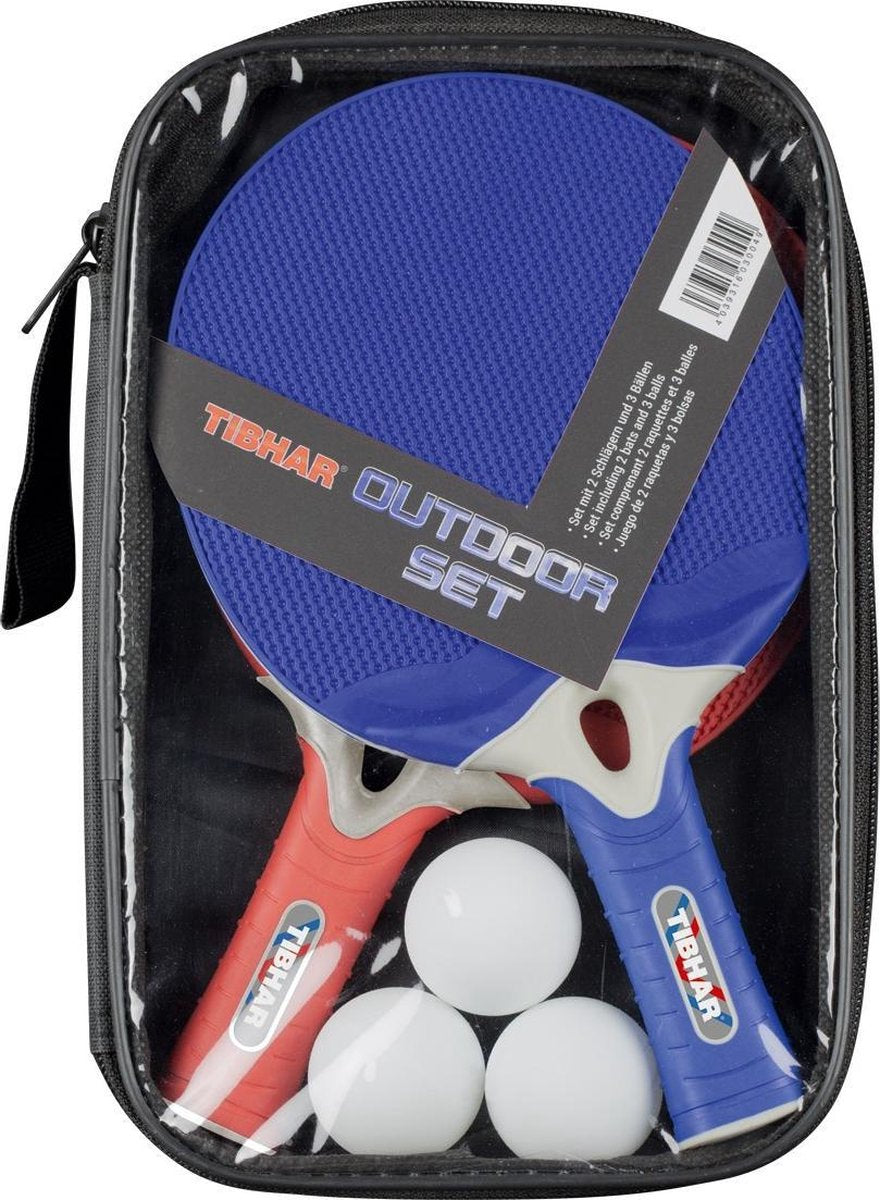 Tibhar Tafeltennis Set Outdoor - 2 Batjes + 3 Ballen + Hoes