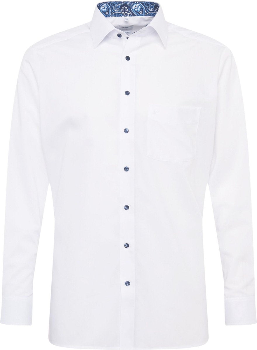 OLYMP Tendenz modern fit overhemd - wit  (blauw contrast) - Strijkvriendelijk - Boordmaat: 39