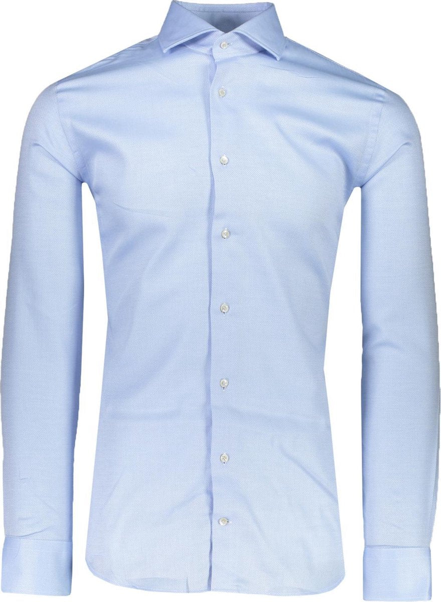Profuomo   Overhemd Blauw Getailleerd - Maat UK17.5-EU44 - Heren - Lente/Zomer Collectie - Katoen