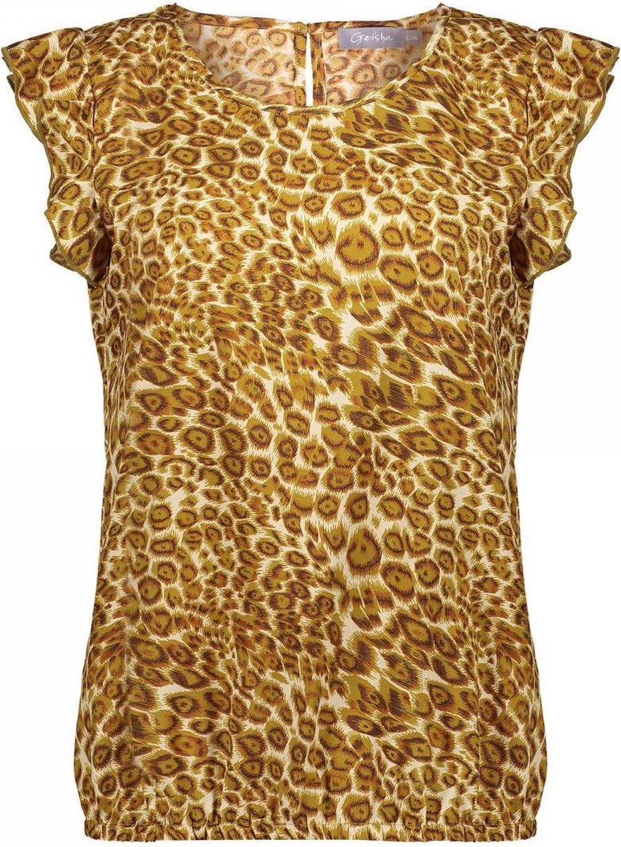 Geisha Top AOP Leopard Ruffle Sleeveless - S