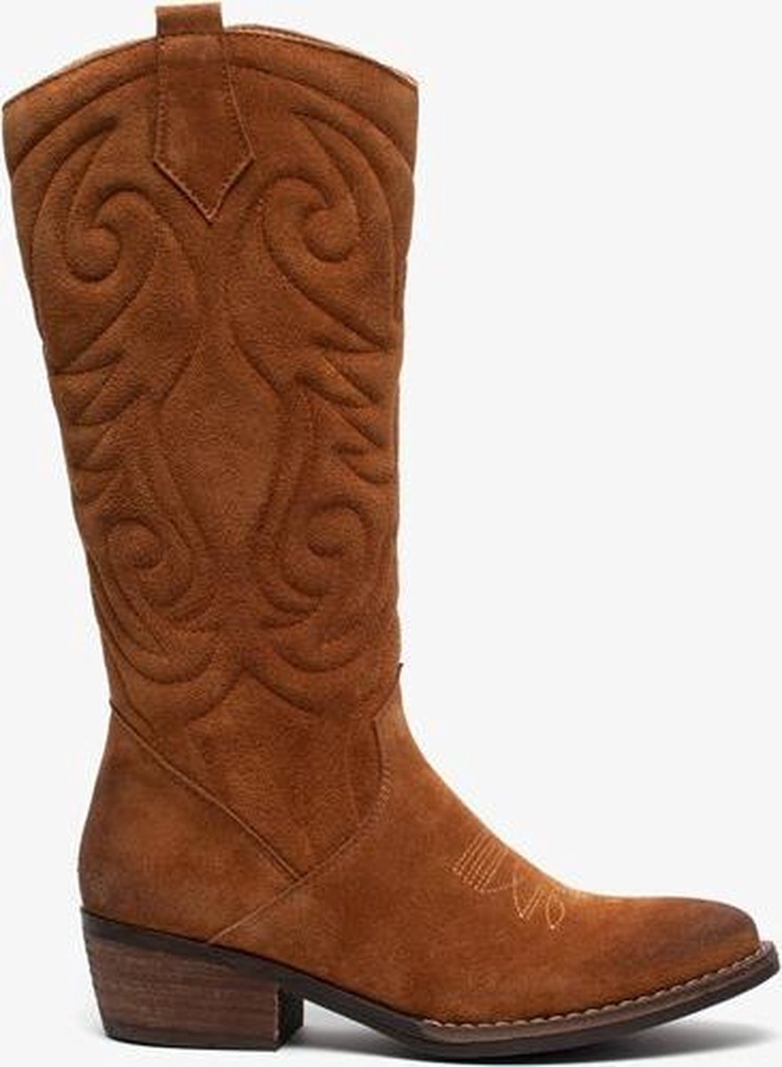 TwoDay suede dames cowboy western laarzen - Cognac - Maat 42