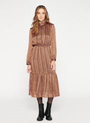 Maxi jurk met grafische print - Bruin