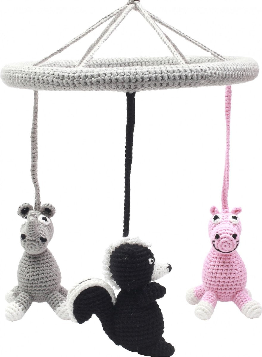 Naturezoo Mobiel Dieren Gehaakt Junior 24 Cm Roze/grijs/zwart