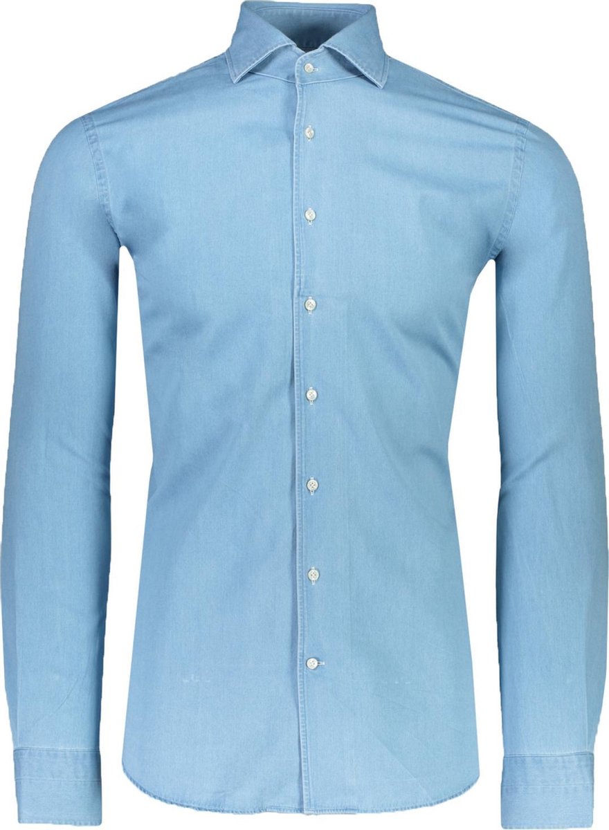 Profuomo   Overhemd Blauw Getailleerd - Maat UK15.5-EU40 - Heren - Lente/Zomer Collectie - Katoen