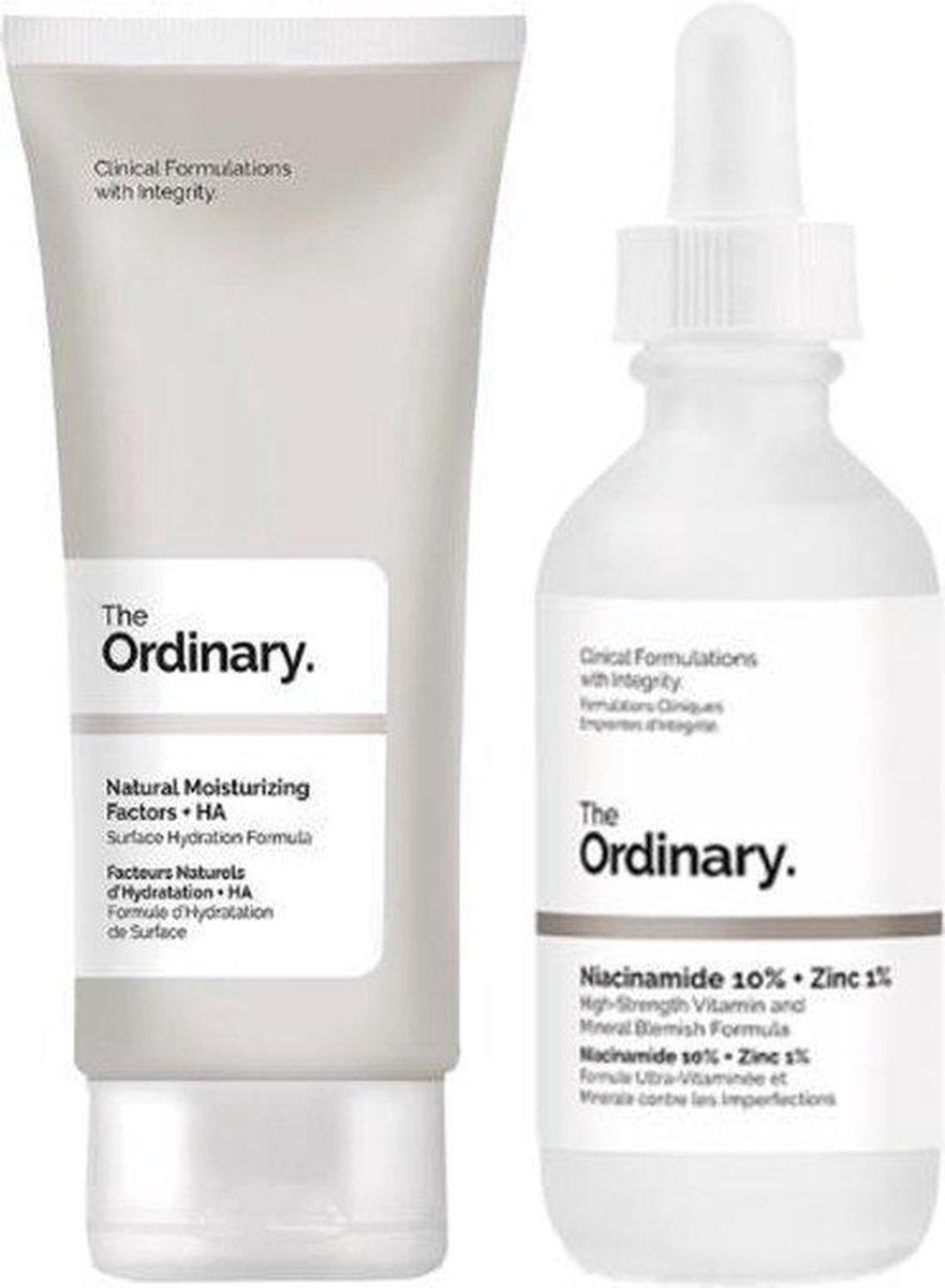 The Ordinary verzorgingsset - Natural Moisturizing Factors + HA 100 ml - Niacinamide 10% + Zink 1% 60 ml Supersize - effectieve formules - Tegen vlekken en onzuiverheden