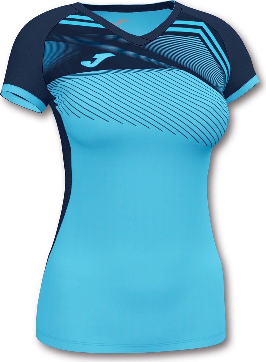 Joma Supernova II Shirt Korte Mouw Dames - Fluor Turquoise / Marine | Maat: XL