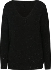 Cassis - Trui in V-vormig tricot en goudkleurige lurex - Zwart