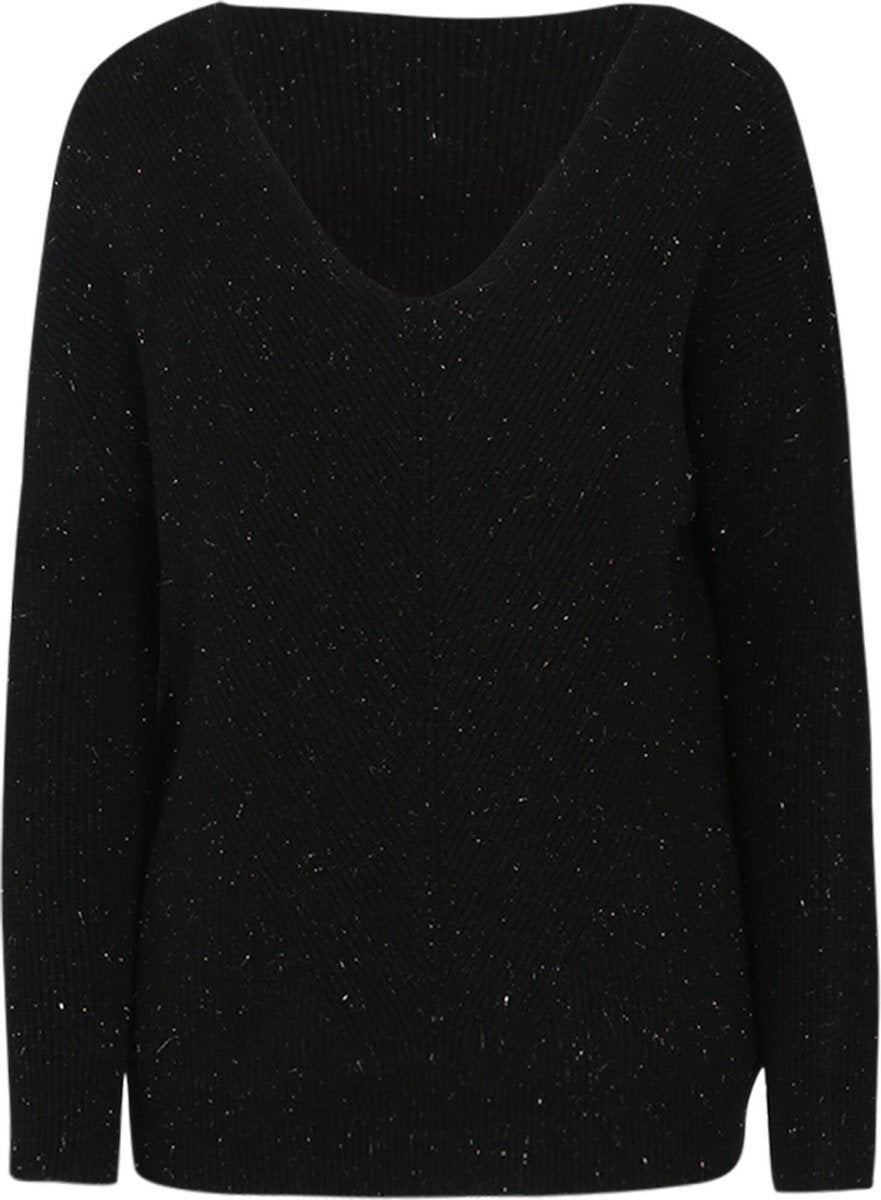 Cassis - Trui in V-vormig tricot en goudkleurige lurex - Zwart