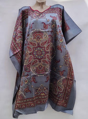 Dames satijn tuniek/kaftan one size 36-48 grijs