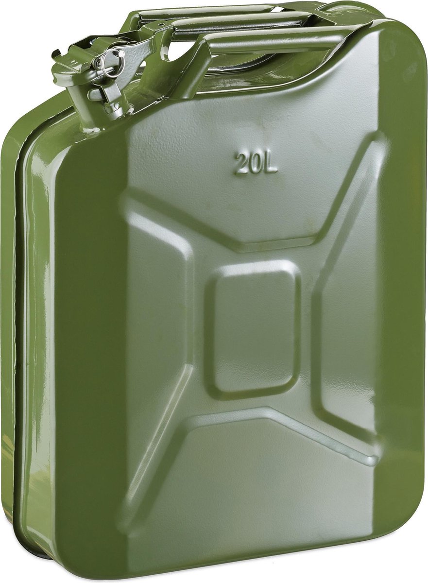 relaxdays benzine jerrycan - 20 liter - voor brandstof - staal - benzine kan - groen