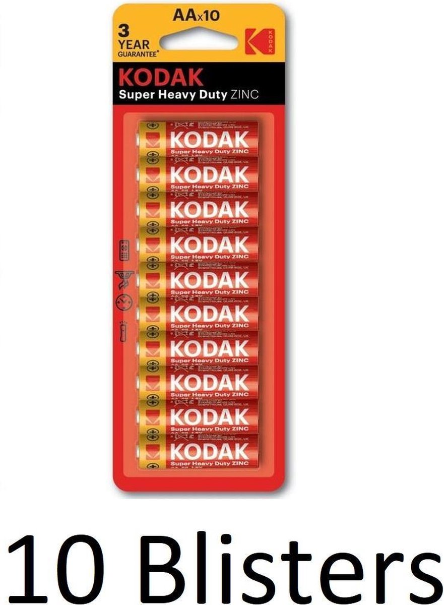 100 Stuks (10 Blisters a 10 st) Kodak ZINC super heavy duty AA