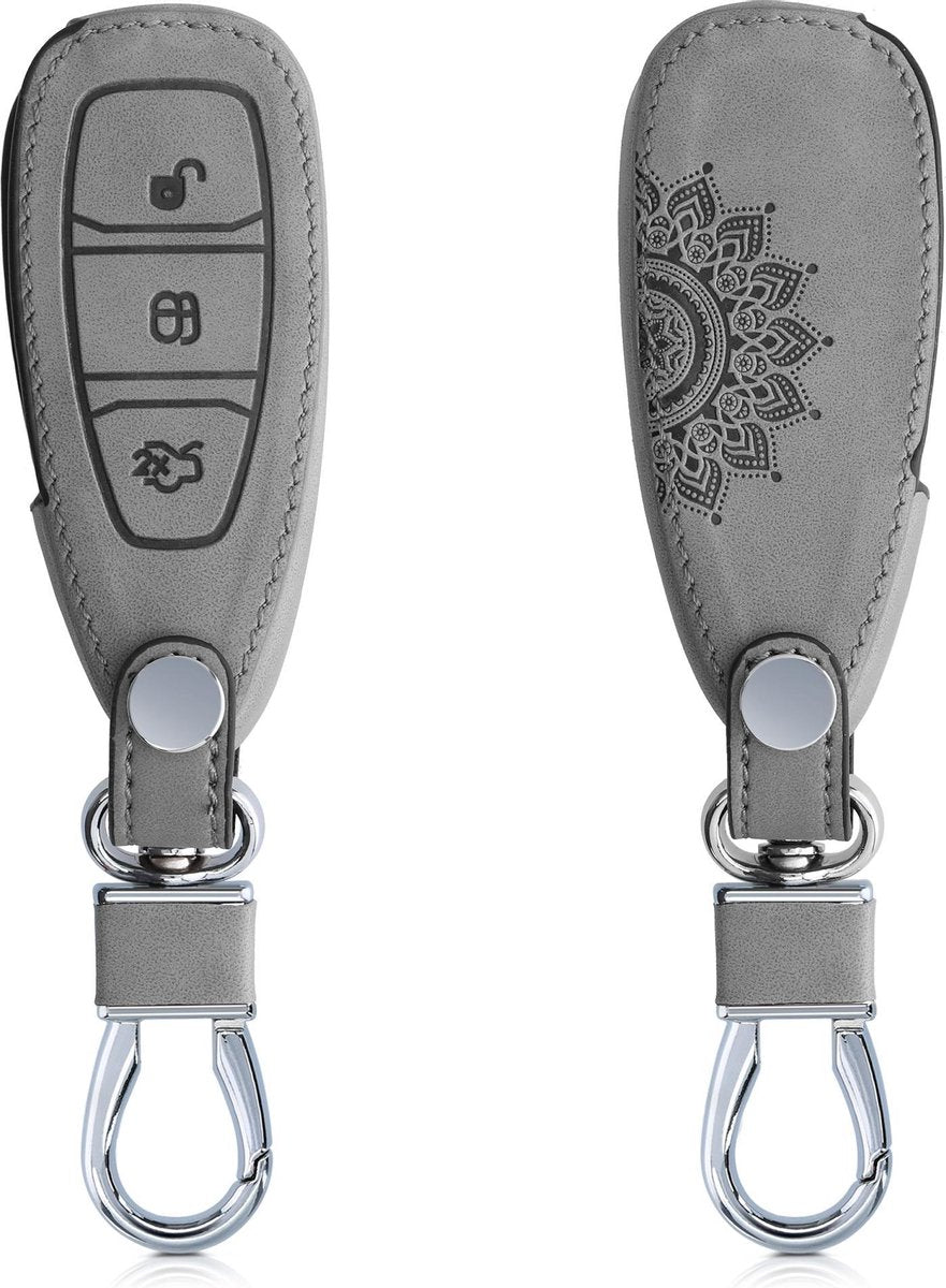 kwmobile autosleutelhoes voor Ford 3-knops autosleutel Keyless Go - beschermhoes van imitatieleer - Opkomende Zon design - grijs