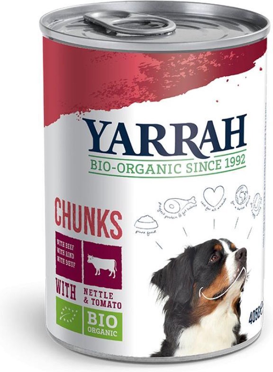 Yarrah Dog Blik Brokjes Vlees In Saus - Rund - Hondenvoer - 12 x 405 g