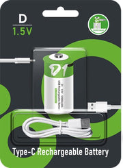 D batterij - oplaadbare D batterij - met usb-c oplaadsnoer /oplader - <1200x oplaadbaar cyclus