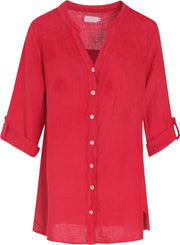 Cassis - Blouse in effen linnen - Kers