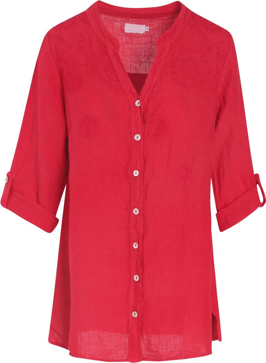 Cassis - Blouse in effen linnen - Kers